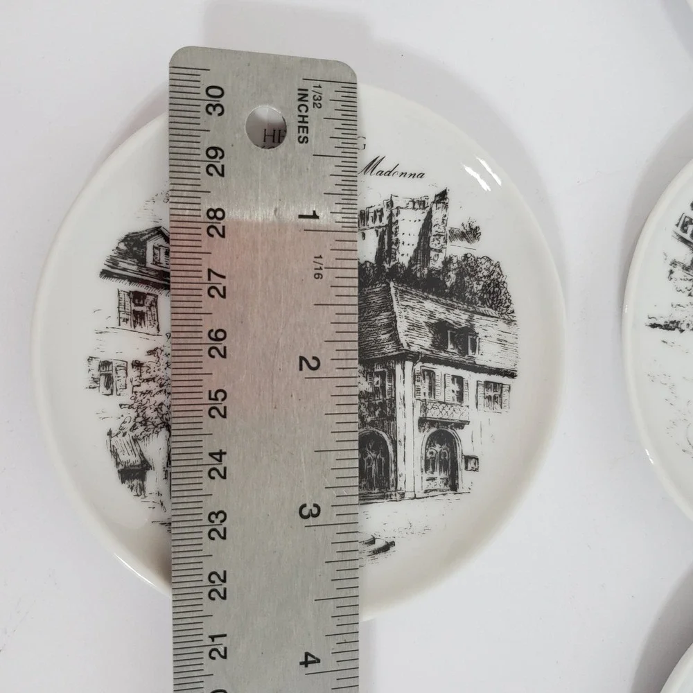 Royal Porzellan Bavaria KPM Coasters Set of 6 White Black Germany 4in Landmarks